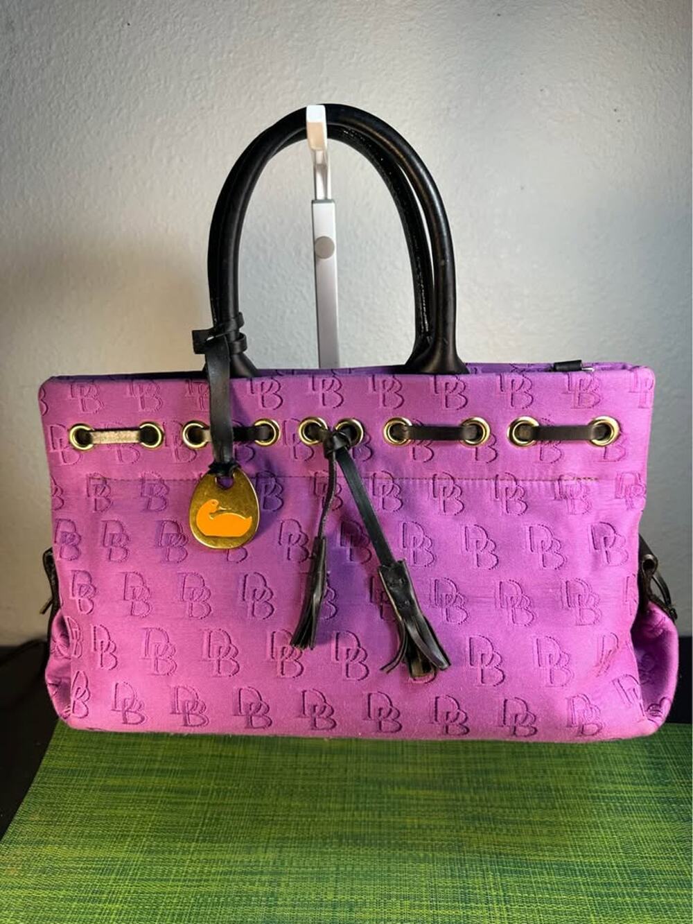 Dooney & Bourke Purple Signature East-West Tassel Tote - RARE Vintage